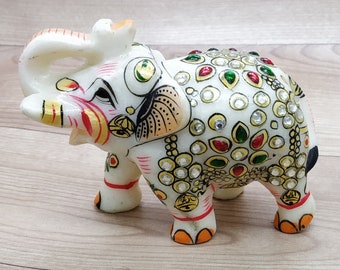 Mármol Elefante estatua tronco arriba Pintado a mano decoración del hogar Escultura
