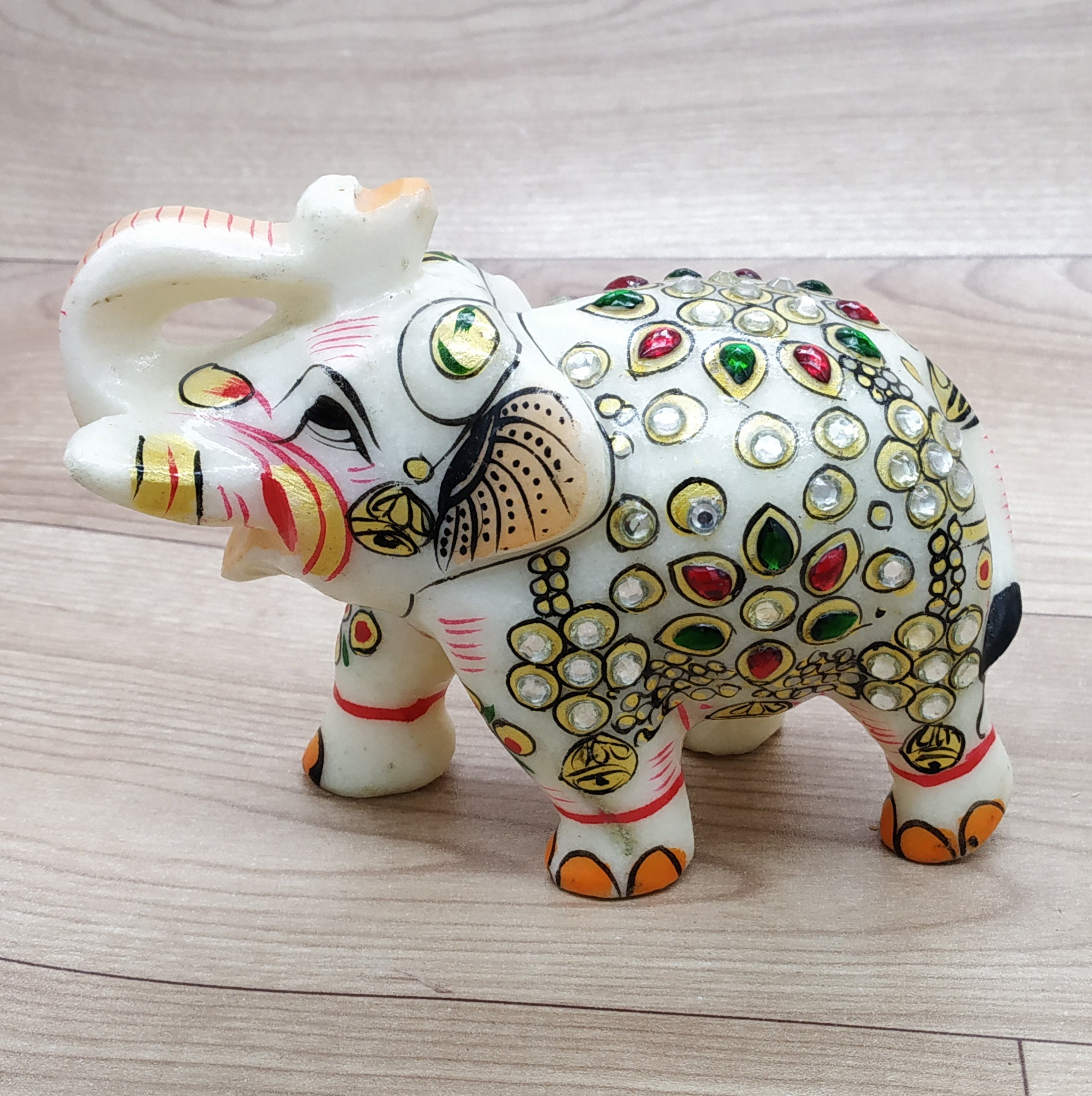 Marble Elephant Statue Trunk up Hand Painted Home Decor Etsy