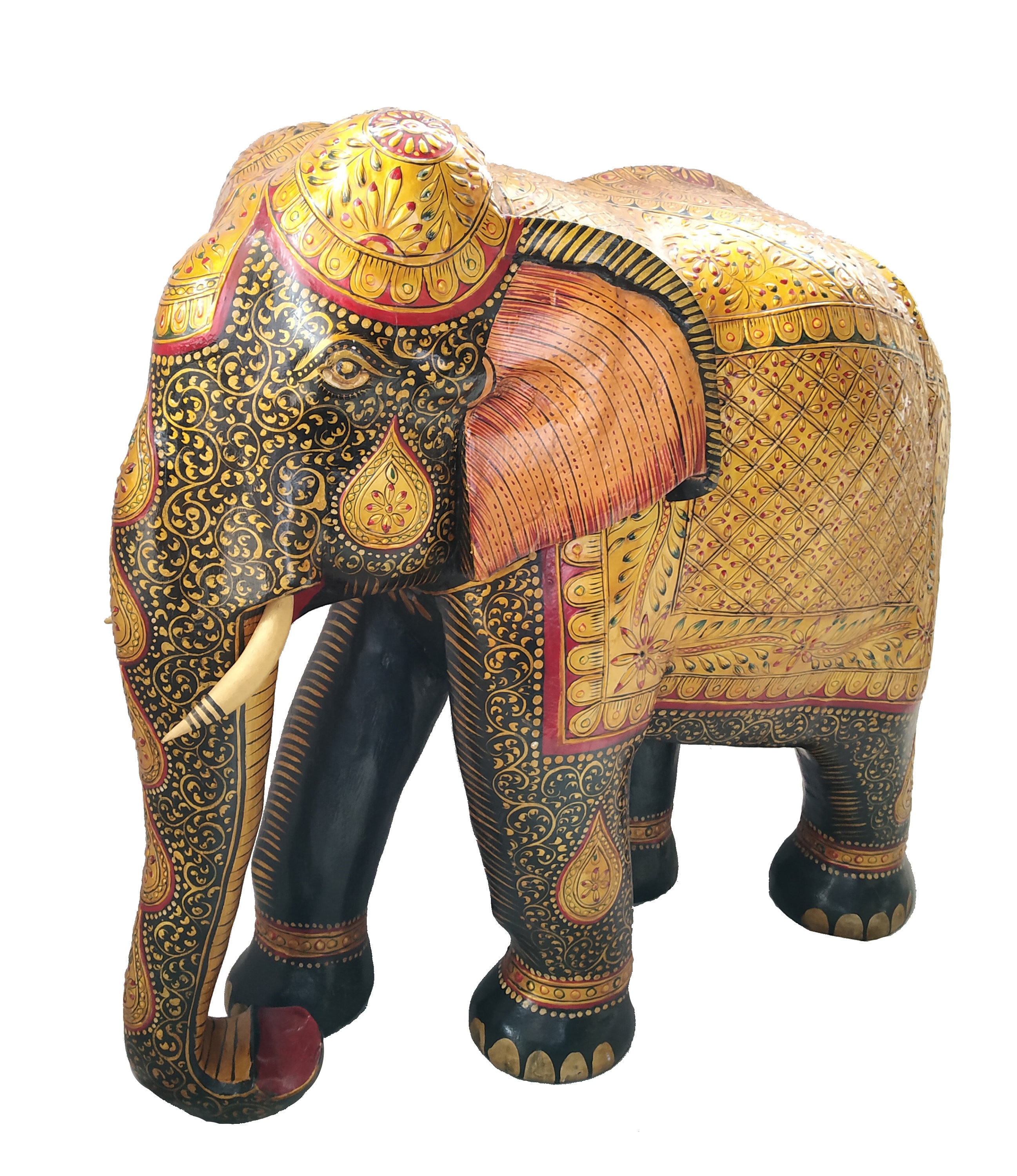 18" Hand Carved Wood Elephant Statue Emboss Painting Home Decor - Etsy
