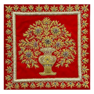 Rugs Jewel Carpet Wall Hanging Flower 16&quot; X 16&quot; Hand Embroidery Gemstone Zardozi