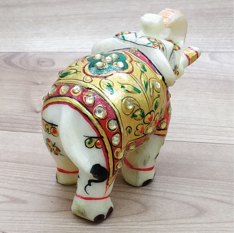 Marble Elephant Statue Trunk up Hand Painted Home Decor Etsy