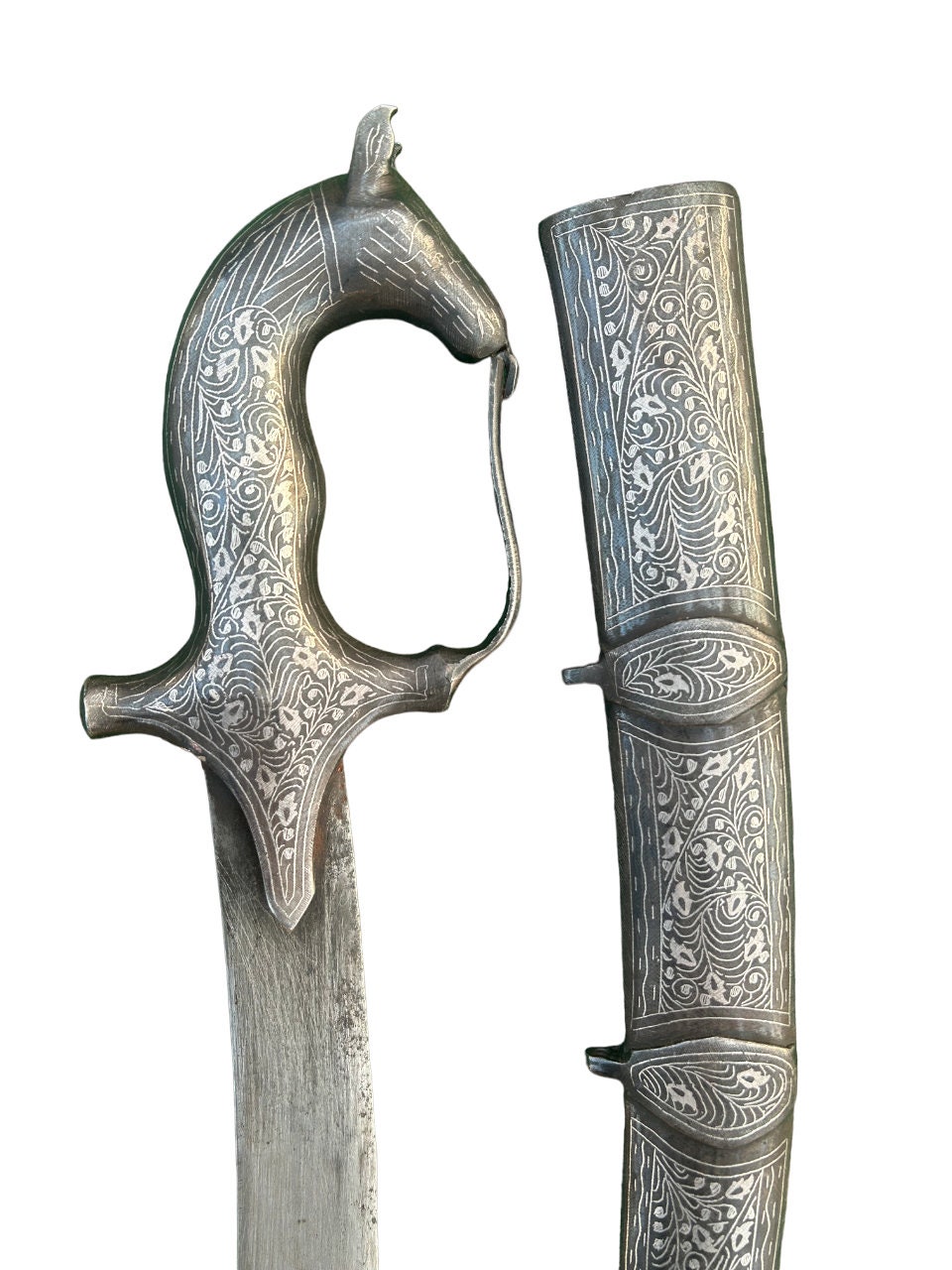 Sword Dagger 24" Indo Persian Vintage Animal Hilt Handmade Koftgiri ...