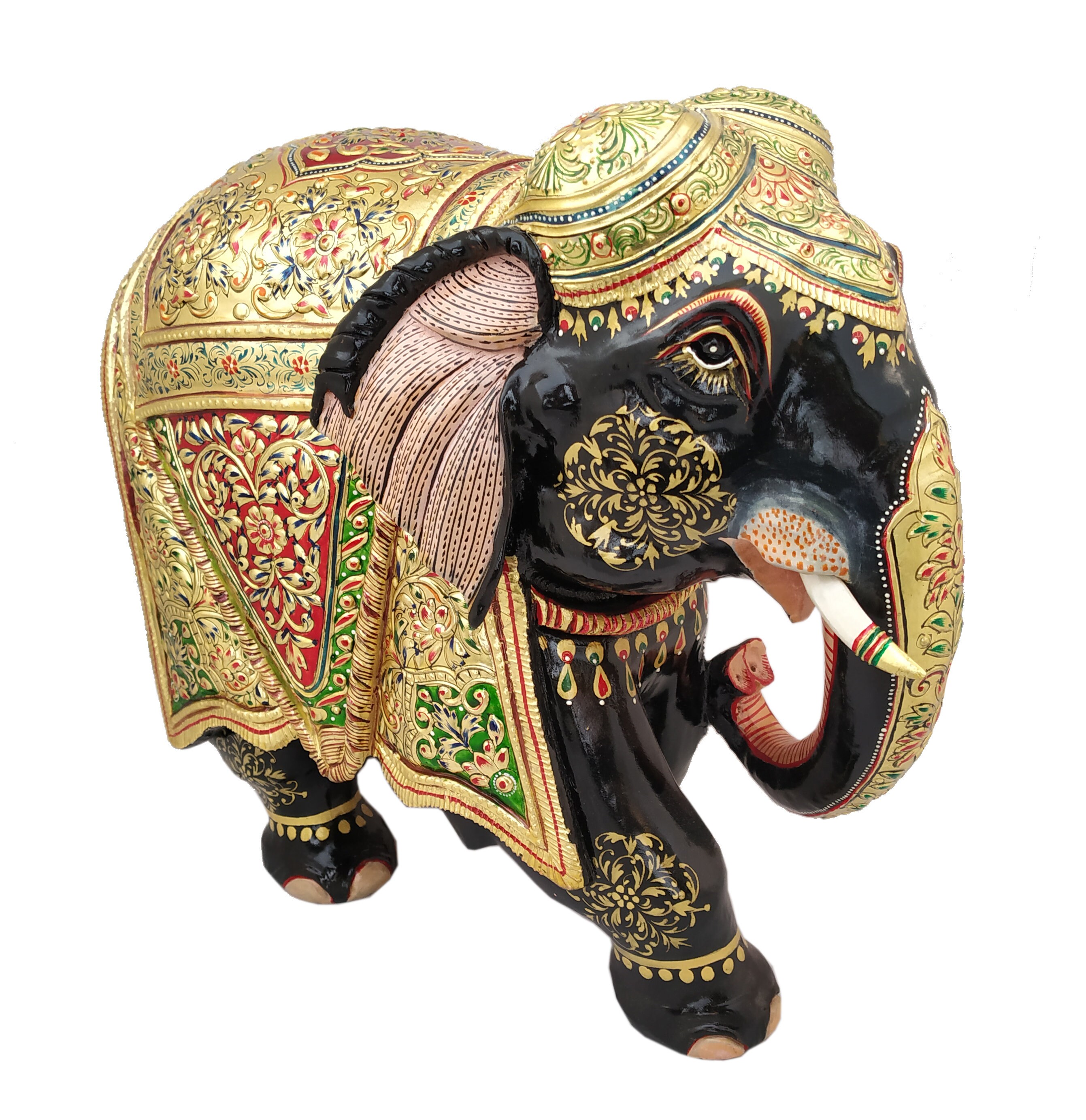 Hand Carved Wood Elephant Statue Covered with Real Gold Foil Etsy