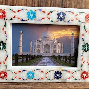 Marble Stone 8&quot;x6&quot; Photo Frame Gemstone Inlay Floral Art home décor Wedding Gift