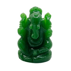 Ganesha Statue 6 cm Handmade Jade Stone Hindu Elephant God Painted Décor