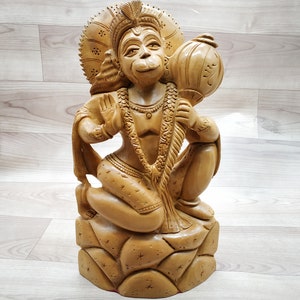 Estátua de Hanuman Deus Macaco Hindu de madeira Lord Idol Índia Estatueta artesanal