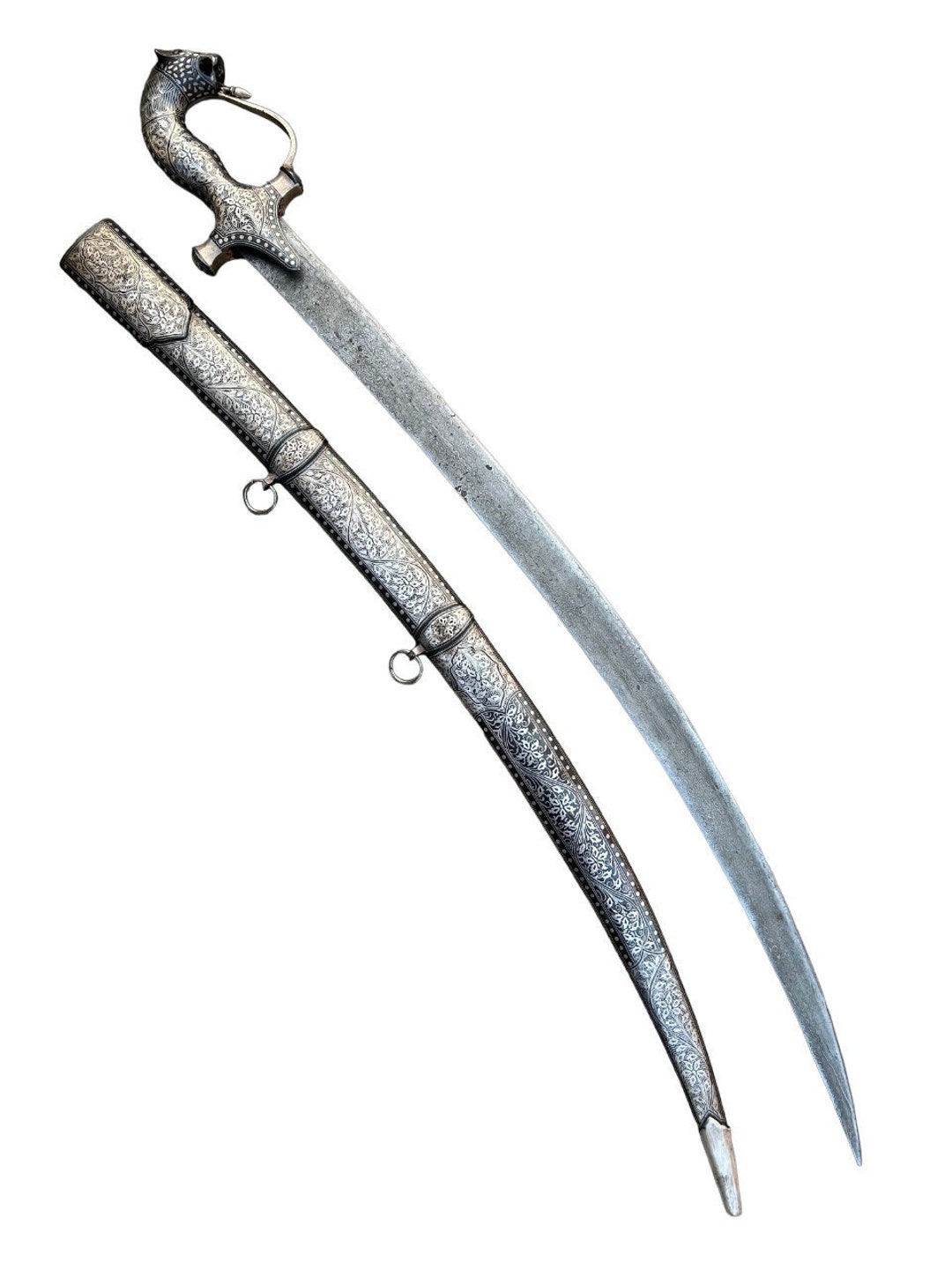 Sword Dagger 39" Indo Persian Vintage Animal Hilt Handmade Koftgiri ...