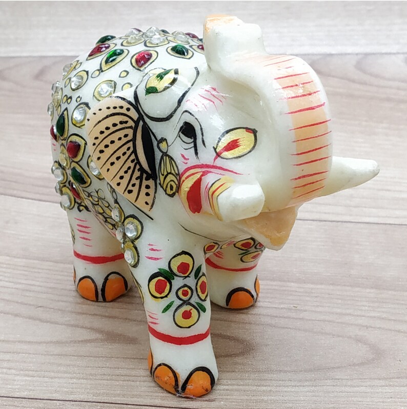 Marble Elephant Statue Trunk up Hand Painted Home Decor Etsy