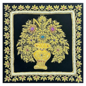 Rugs Jewel Carpet Wall Hanging Flower 16&quot; X 16&quot; Hand Embroidery Gemstone Zardozi