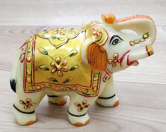 Estatua elefante de mármol tronco arriba pintado a mano casa decoración escultura