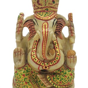 Serpentine Stone Sitting Ganesh Statue Elephant God Figurine Gold Painted