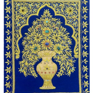 Rugs Jewel Carpet Wall Hanging Flower 1.5&#39; X 2&#39; Hand Embroidery Gemstone Zardozi