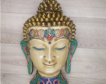 Buddha Mask 12" Wall hanging Sculpture Painting & Stone Work mask Religious