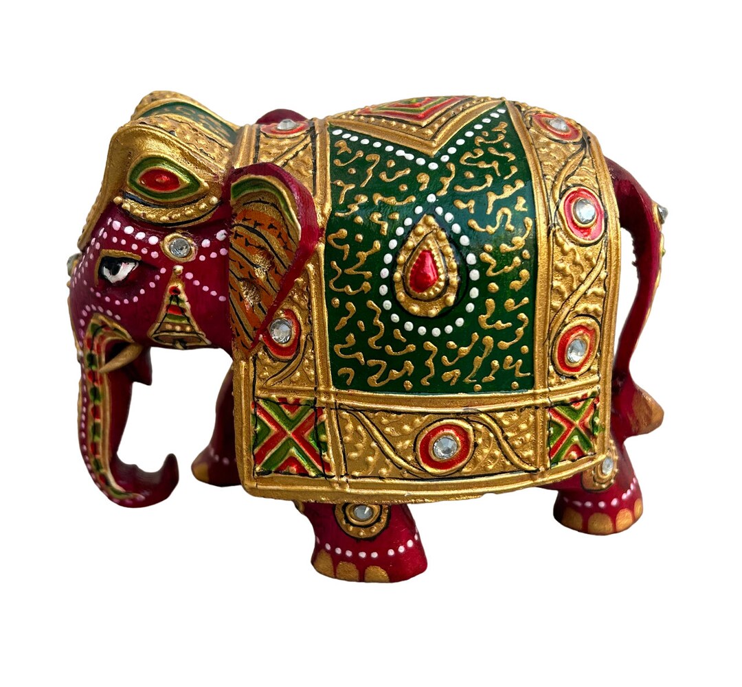 Wooden Elephant Statue 3 Handmade Home Décor Floral - Etsy