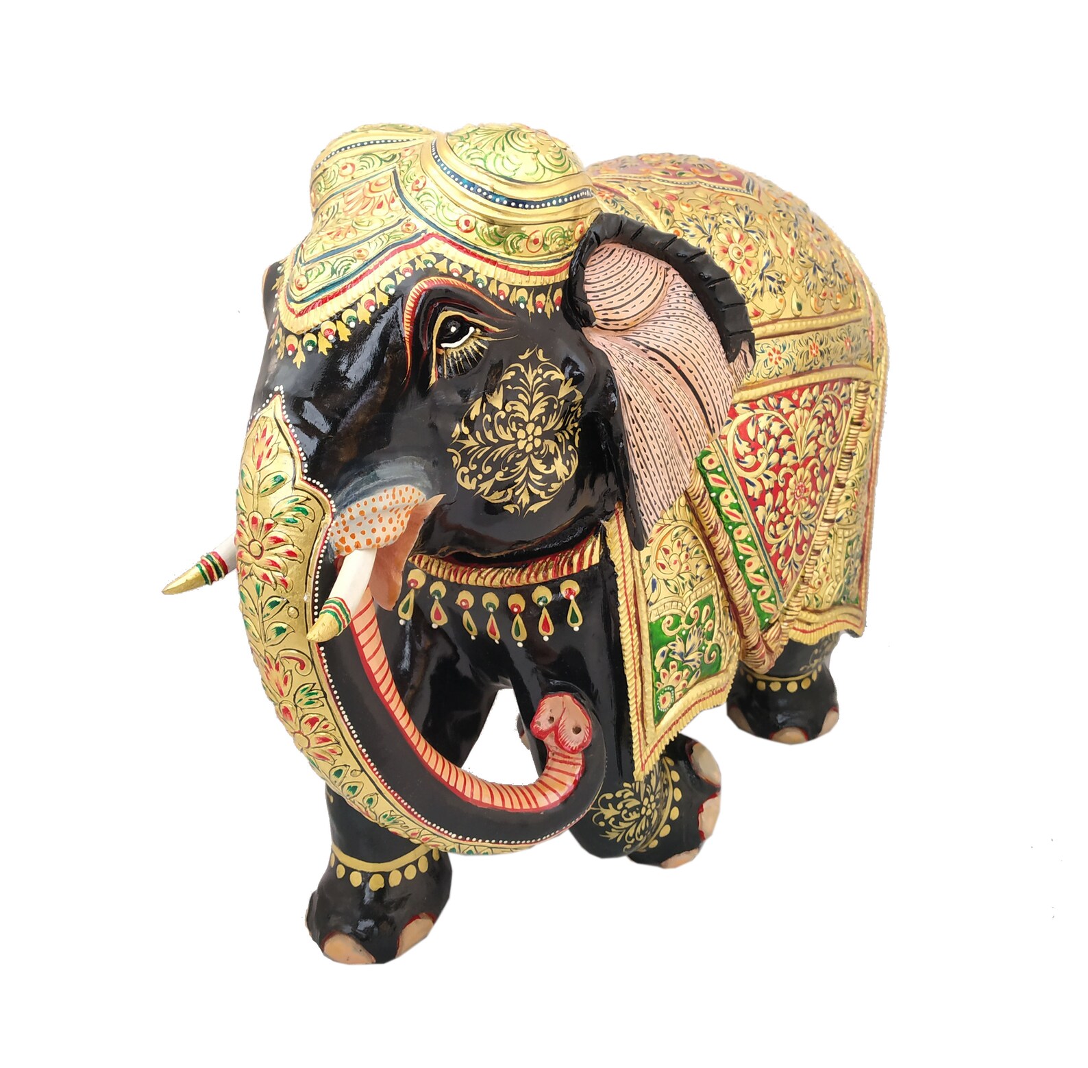 Hand Carved Wood Elephant Statue Covered with Real Gold Foil Etsy