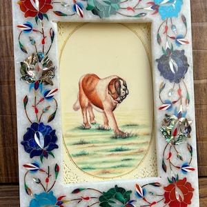 Marble Stone 8&quot;x6&quot; Photo Frame Gemstone Inlay Floral Art home décor Wedding Gift