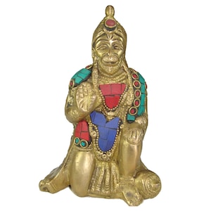 Estátua de latão do Senhor Hanumaan com trabalhos em pedra