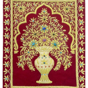 Rugs Jewel Carpet Wall Hanging Flower 1.5&#39; X 2&#39; Hand Embroidery Gemstone Zardozi