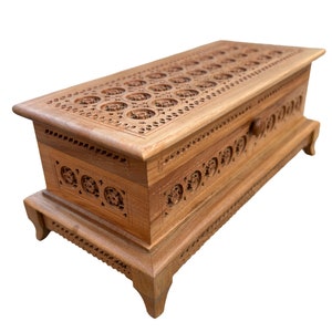Wooden Jewelry Box 4&quot; X 9&quot;  Trinket Organizer Hand Carved Vintage look keepsake