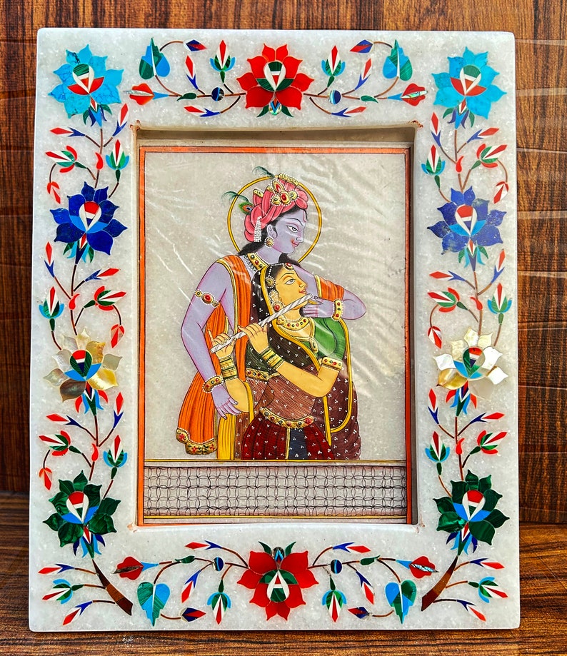 Marble Stone Photo Frame, Gemstone Floral Inlay, Art Deco Decor - Etsy