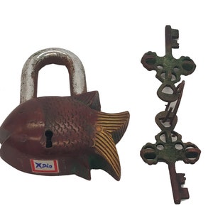 Brass Key Lock Fish Shape Handmade Padlock with 2 Security Keys antique finish