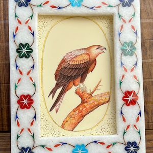 Marble Stone 8&quot;x6&quot; Photo Frame Gemstone Inlay Floral Art home décor Wedding Gift
