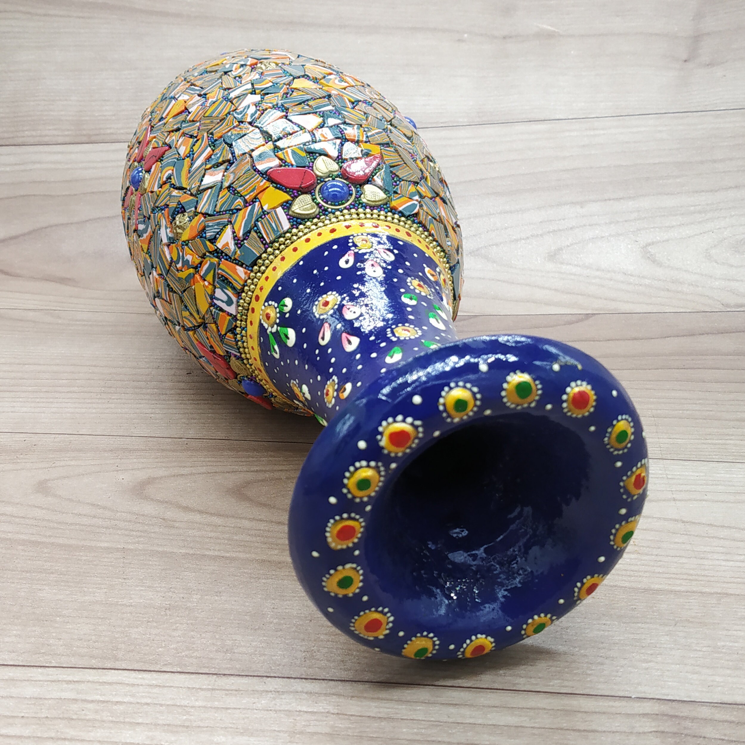 Wooden Flower Vase Covered by Painting and Small Pieces of Gemstone Etsy