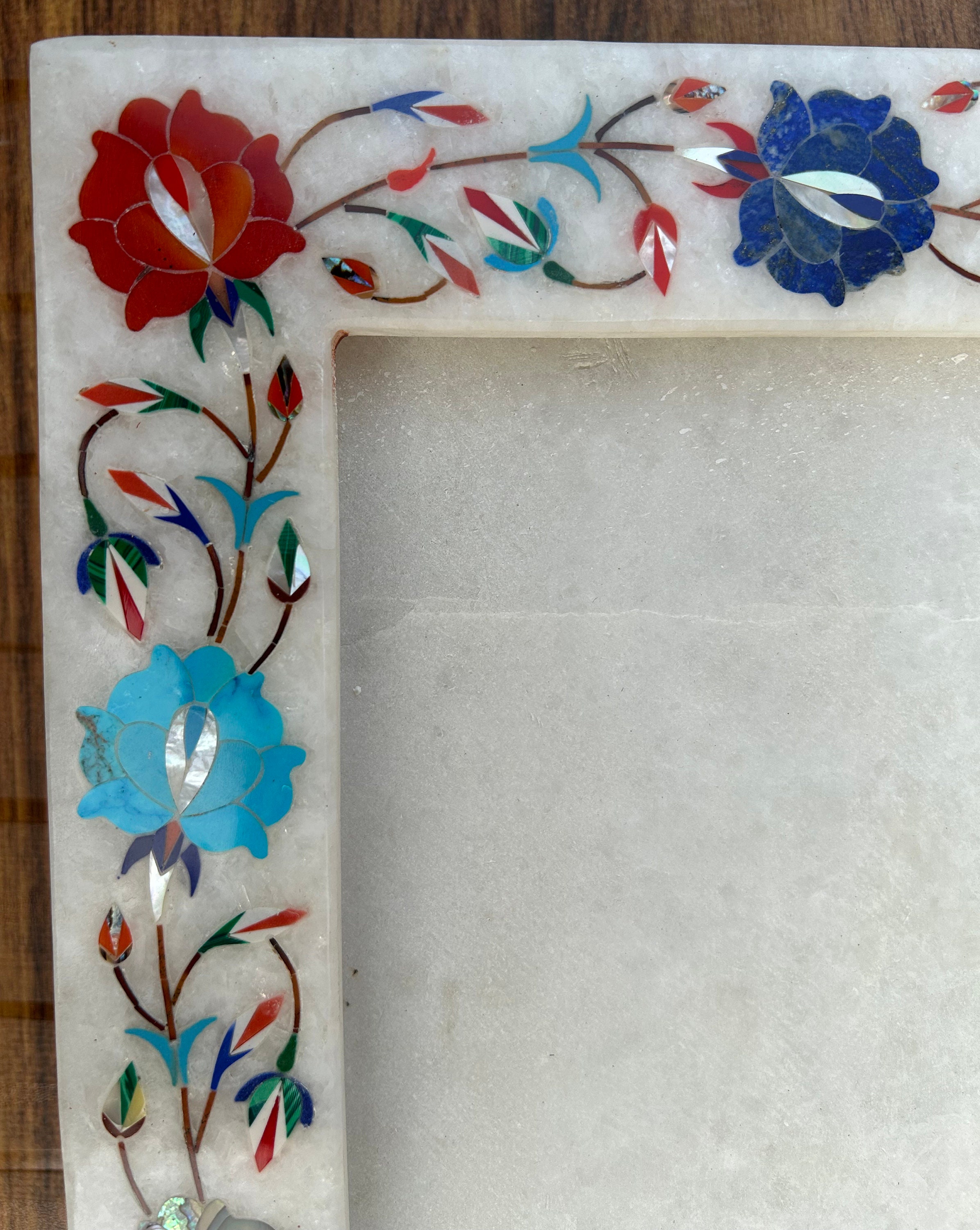 Floral Gemstone Inlay Marble Photo Frame, Art Deco Wedding Gift - Etsy