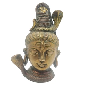 Brass Shiva Bust Statue 5&quot; Handmade Sculpture Hindu Religious Home Décor