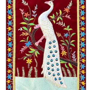 Rugs Jewel Carpet Wall Hanging Peacock 2&#39; X 3&#39; Hand Embroidery Zardozi Gift