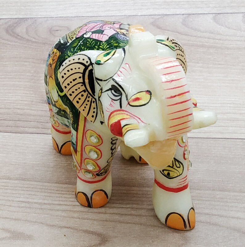 Marble Elephant Statue Trunk up Hand Painted Home Decor Etsy