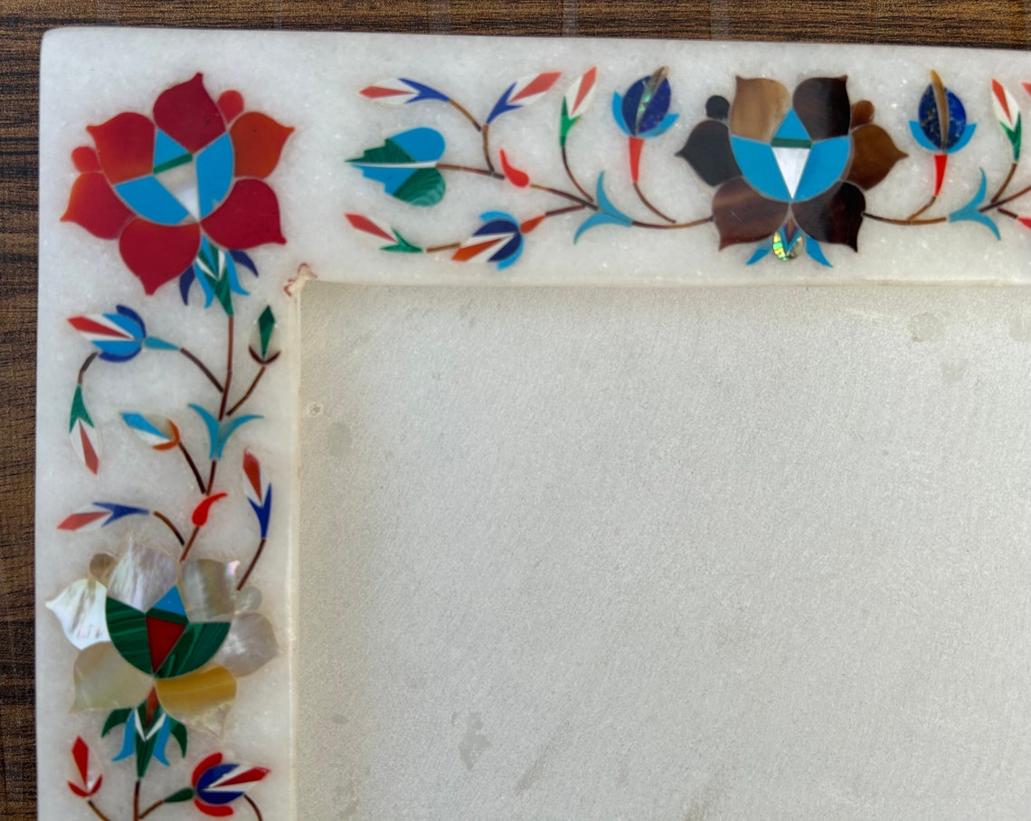 Marble Stone Photo Frame, Gemstone Inlay Floral Art (8x10) - Etsy