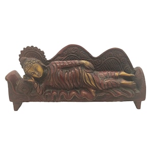 Brass Sleeping Buddha Statue Antique Finished