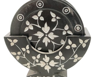 Tea coaster set Soft stone undercut marble coaster floral work gifts decor