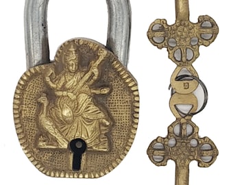 Messing deurslot antieke afwerking Sarasvati Indiaas traditioneel slot cadeau-item