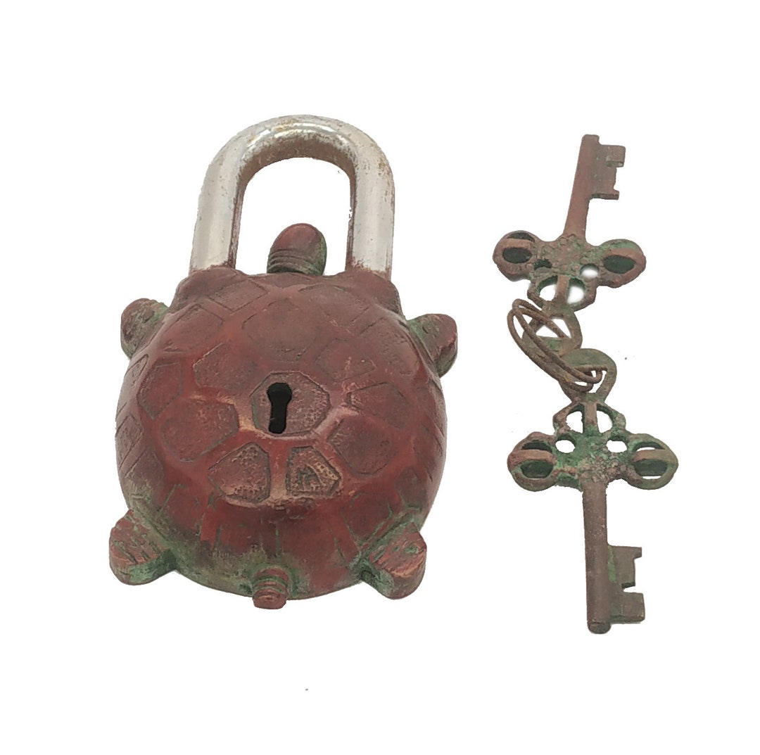 Brass Key Lock Tortoise Shape Handmade Padlock With 2 Keys Etsy