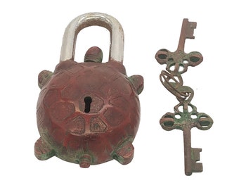 Brass Key Lock Tortoise Shape Handmade Padlock with 2 Keys antique Lock