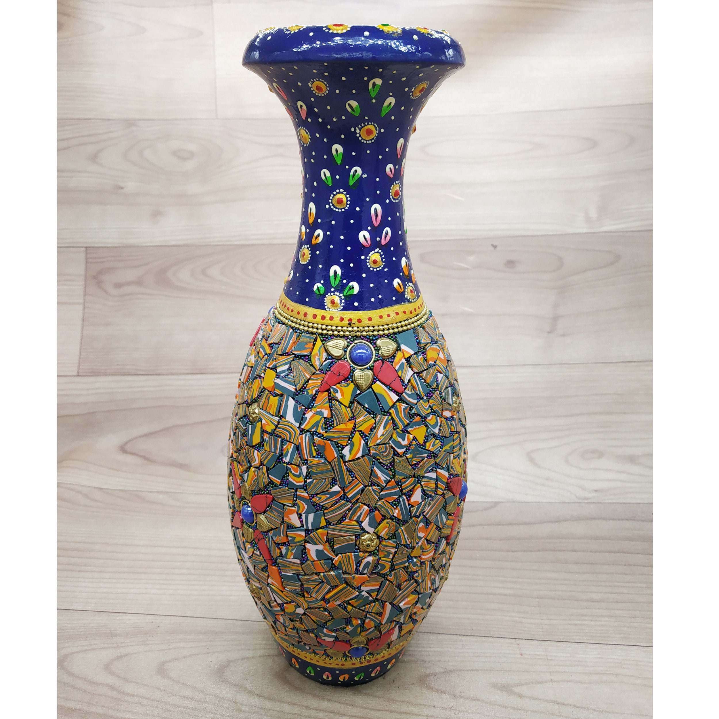 Wooden Flower Vase Covered by Painting and Small Pieces of Gemstone Etsy