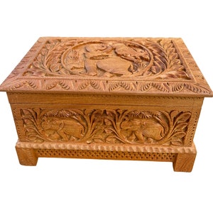Wooden Jewelry Box 5&quot; X 7&quot;  Trinket Organizer Hand Carved Vintage look keepsake Box