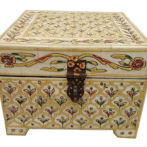 Handmade Bone and wooden Jewelry Box floral painting