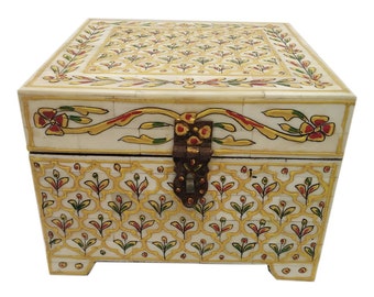 Handmade Bone and wooden Jewelry Box floral painting