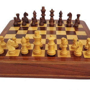 Wooden Chess Set 9&quot; Folding Travel Wooden Pieces and Board