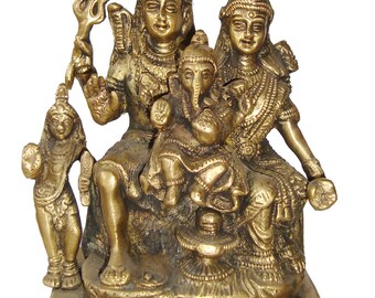 Brass Shiva  Statue 6" Family Handmade Sculpture Hindu Religious third eye god