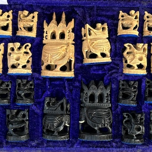 Chess set Sandal wood and ebony wood handmade Indian mythology Statue Sculpture