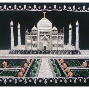 Rugs Jewel Carpet Wall Hanging 2 &#39; X 3 &#39; Taj Mahal Hand Embroidery Zardozi Gift