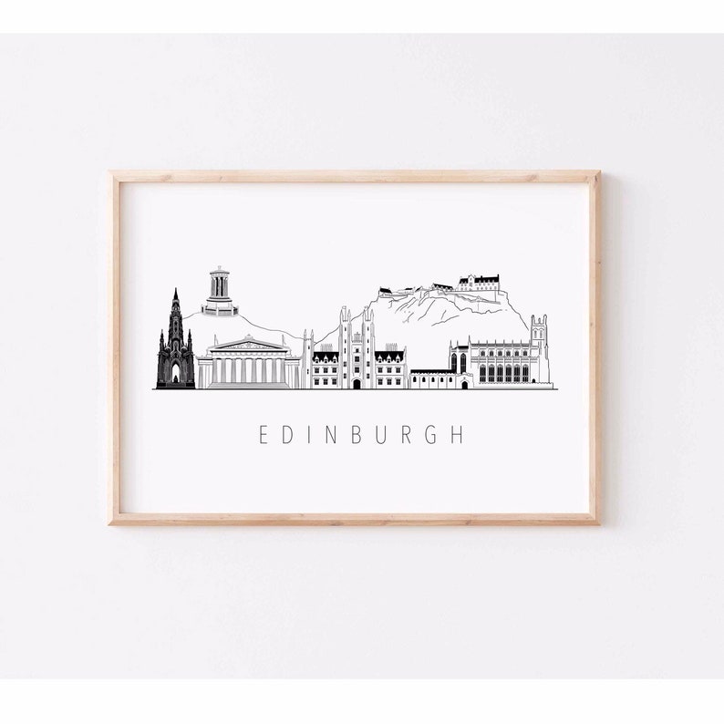 Edinburgh skyline print, edinburgh landmarks, edinburgh castle, calton hill image 1