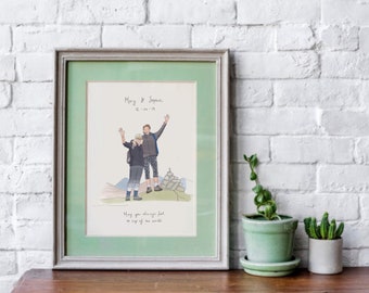 Family or wedding portrait print, Engagement, anniversary gift - couple drawing
