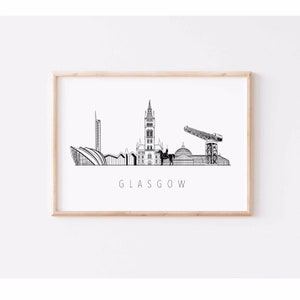 Gesigneerde Glasgow Skyline Print - universiteit van Glasgow, botanica, gordeldier