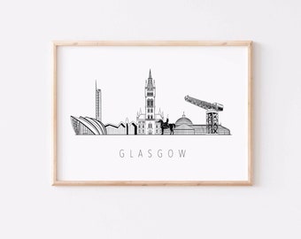 Signed Glasgow Skyline Print - university of glasgow, botanics, armadillo