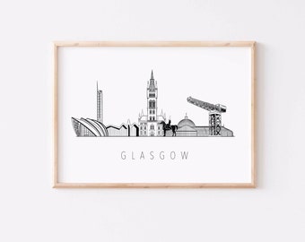 Signiertes Glasgow Skyline Print - gürtok, gürtok, gürtrie